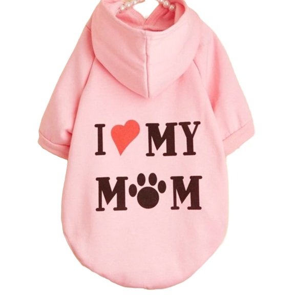 Pink Dog Hoodie I Love My Mom Graphic Small 12–16 lbs Pullover New - Picture 2 of 6